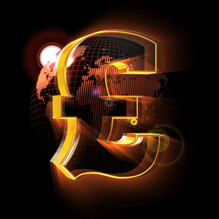 Pound sign on rd Earth map backgroundの写真素材