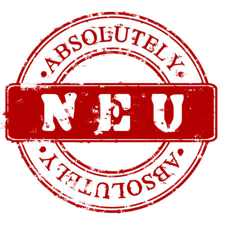 Round red Stamp Absolutely New in Germanの写真素材