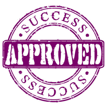 Round violet stamp Approved Successの写真素材