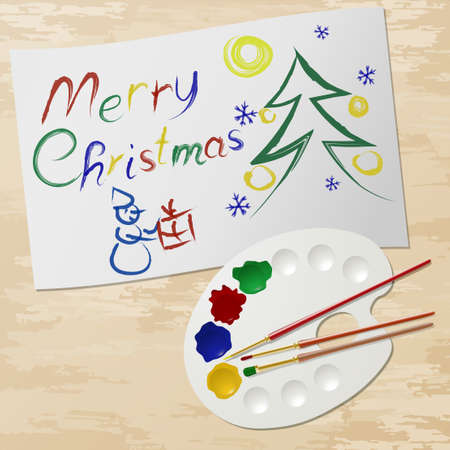 Congratulations with Christmas paint and paletteのイラスト素材