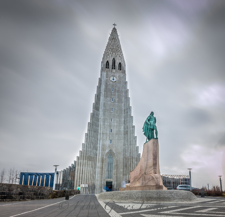 Hallgrímskirkja is a Lutheran parish church in Reykjavík, Iceland. At 73 metres high, it is the largest church in Iceland and among the tallest structures in Icelandの写真素材