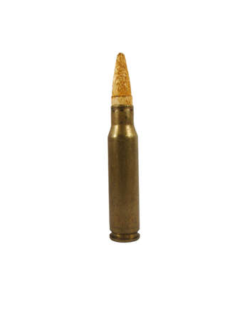 a 7,62 x 51 mm rifle shot with a wooden bulletの写真素材