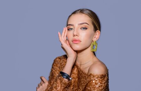 Beautiful girl with clean fresh skin. Sensual woman with fashion make-up. Beauty and fashion....