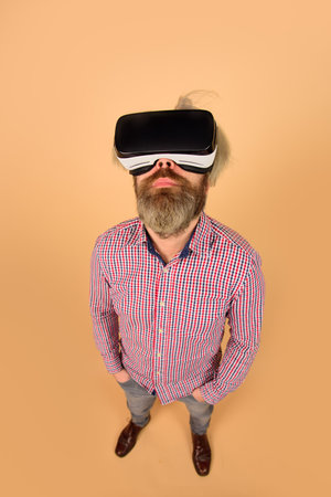 Men using VR headset. Virtual reality goggles. VR glasses. Man in virtual reality headset. Future. Future technology concept. Virtual reality. 3d gogglesの写真素材