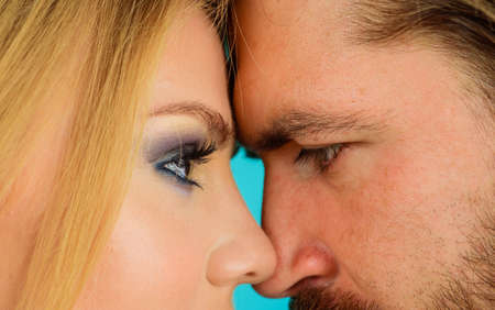Closeup portrait of beautiful married couple. Romantic and love. Sensual relationship. Love story,...