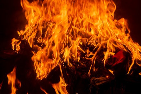 Flame of fire. Fire background. Fire flame texture. Blaze flames background for banner. Burning flames. Fire texture.の写真素材