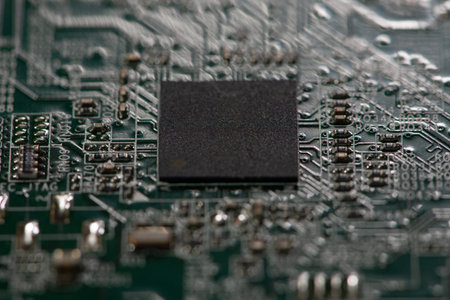 Circuit board with electronic data. Circuit board in digital texture. Circuit board for computing...