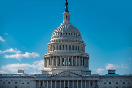 Capitol building with classical architecture. Capitol landmark in Washington Dc. Capitol symbol of...