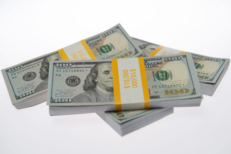 Money in hundred dollar bills. Money in dollar bundle in cash. Money in USD dollar banknotes. Money...
