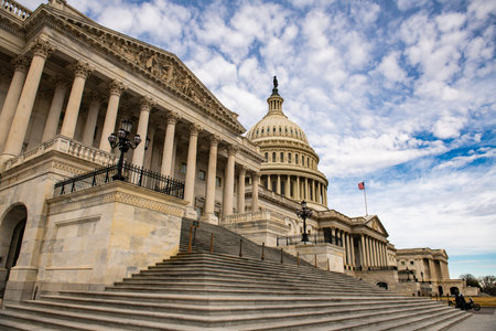 Capitol in united states government. Federal Capitol on skyline in Washington DC. Patriotic Capitol...
