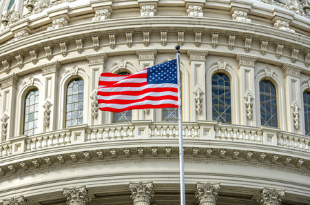 Capitol dome skyline Washington DC. Capitol dome democracy republic. Capitol dome legislation elections voting. Capitol dome iconic freedom symbol.の写真素材