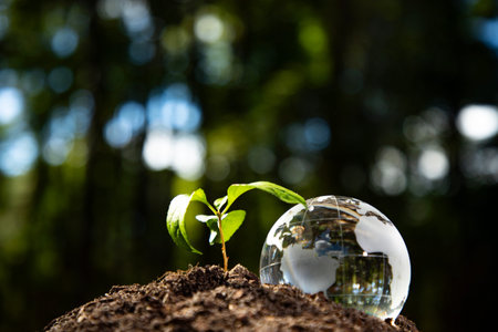 Global eco planet growth. Global green planet life. Global earth planet nature. Global world planet future.の写真素材
