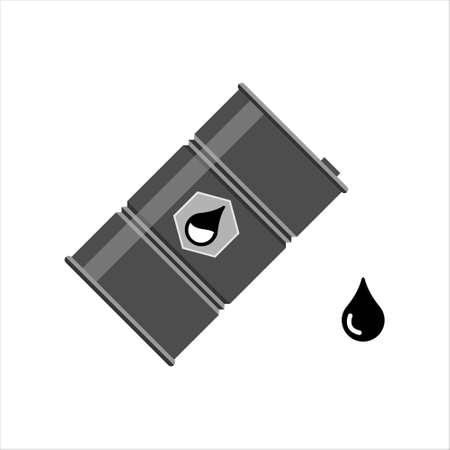 Black oil barrel with black oil drop isolated on white background. Vector illustration.のイラスト素材