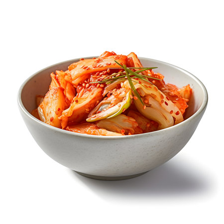 Kimchi cabbage in a bowl isolated on white background. Korean foodの写真素材