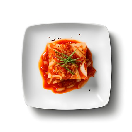 Korean Kimchi on a white plate isolated on white background.の写真素材