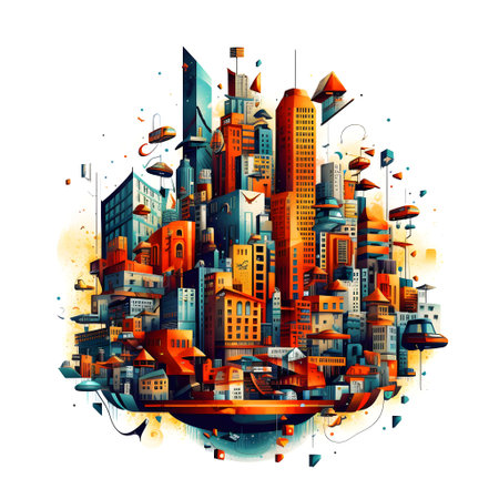 Cityscape with buildings and skyscrapers, abstract vector illustration.の写真素材