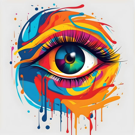 Colorful eye with paint splashes on white background. Vector illustration.の写真素材