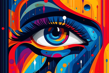 Illustration of a beautiful female eye on an abstract colorful background.の写真素材