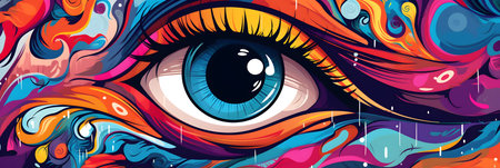 Eye with abstract colorful background. Psychedelic design. Vector illustration.の写真素材