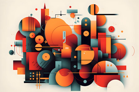 Abstract geometric background with circles, squares and rectangles. Vector illustration.の写真素材