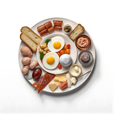 Highly rendering of food on a plate on a white background.の写真素材
