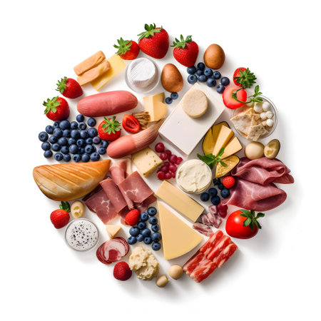 Foods rich in calcium on the white background. Top view.の写真素材