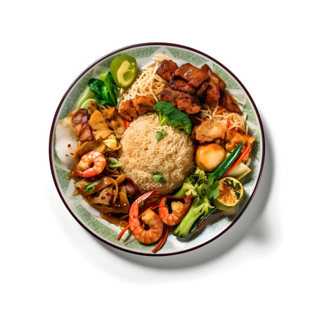 Rice topped with stir-fried pork and vegetables, Thai foodの写真素材