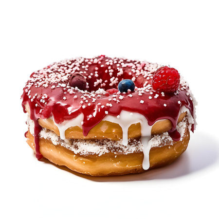 Donut with glaze and berries isolated on a white background.の写真素材