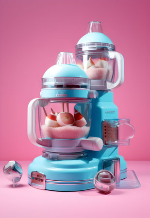Modern electric blender with marshmallow on pink background. 3d rendering
