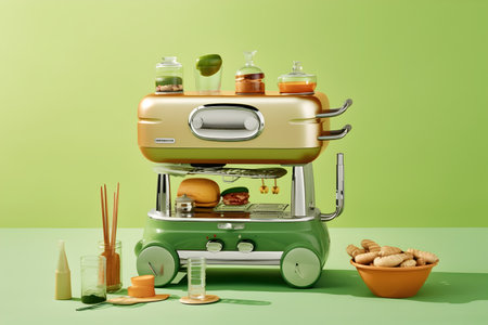 3d rendering of a modern electric toaster with food and medicineの写真素材