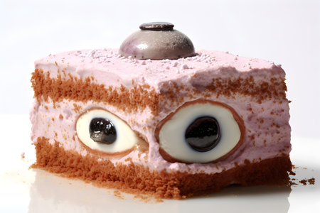 Cake with eyes on a white background in close-up.の写真素材