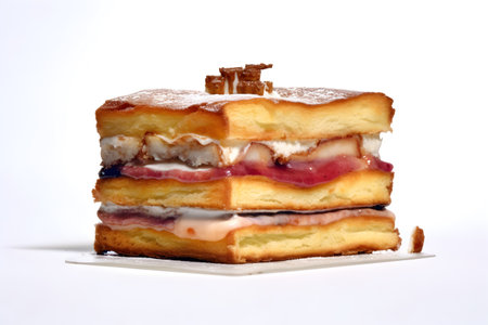 biscuit cake with strawberry and blueberry jam on white background