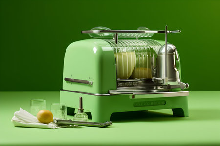 Green toaster on a green background. 3d render illustration.の写真素材