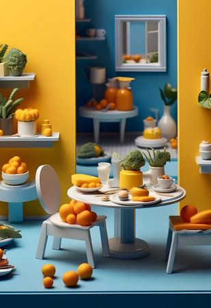 Ceramic tableware in the interior. 3d render.の写真素材
