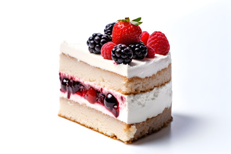 Cake with berries on a white background, close-up.の写真素材