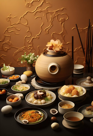 Korean traditional food and assorted dishes on table, close-up