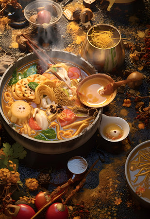 Korean traditional food Songpyeon, miso soup, close upの写真素材