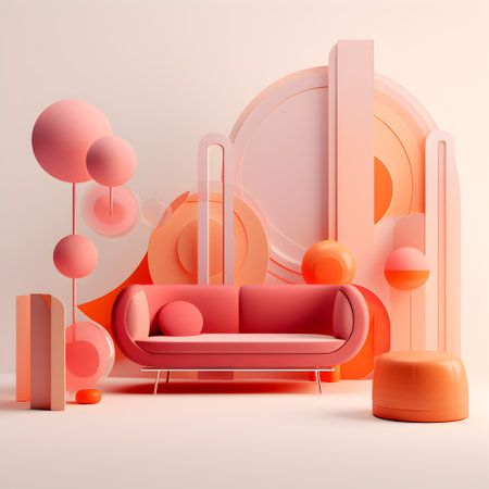 3d rendering of minimal geometric forms. Pink sofa in the modern room.の写真素材