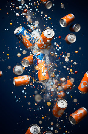 Aluminum cans flying in the air. 3d render illustration.の写真素材