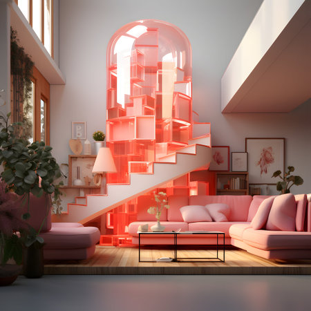 Interior of modern living room with pink sofa. 3D renderingの写真素材