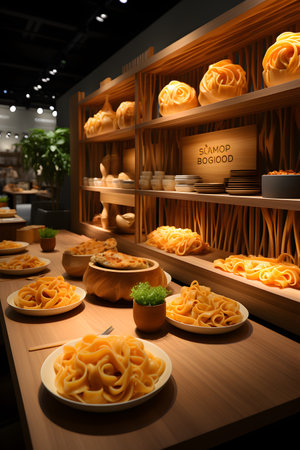 3D rendering of a display of italian pasta in a shopの写真素材