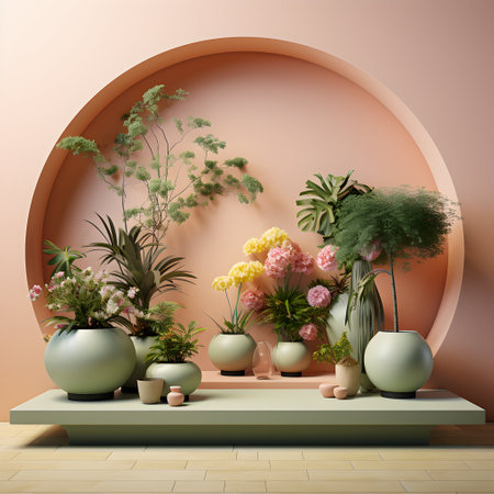 3d rendering of interior design with flower and plant in pot.の写真素材