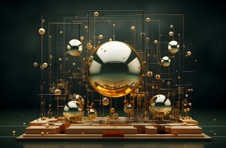 Abstract technology background with golden sphere. 3d illustration, 3d renderingの素材