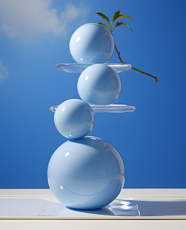 abstract 3d illustration of a tree made of blue glass ballsの写真素材