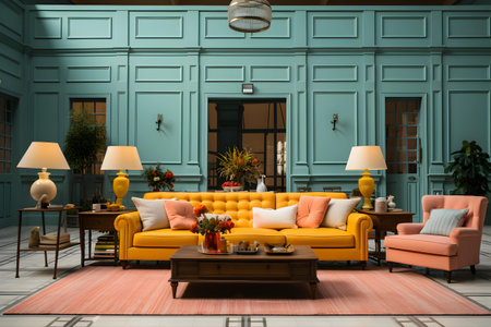 3d render of classic living room interior with sofa and armchair