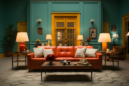 Classic living room interior with sofa and armchairs.3d renderの写真素材