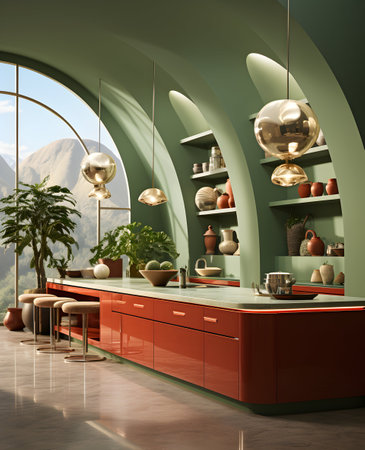 Interior of modern kitchen in loft style. 3D render.