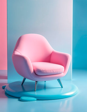 Modern pink armchair on blue and pink background. 3d renderingの写真素材
