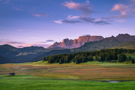 Sunset in the Dolomites, Italy. Summer landscape.