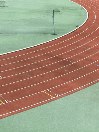 Running track in a sports ground, detail of a track and field